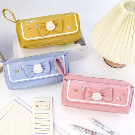Cute Bow Double Chain Pencil Pouch