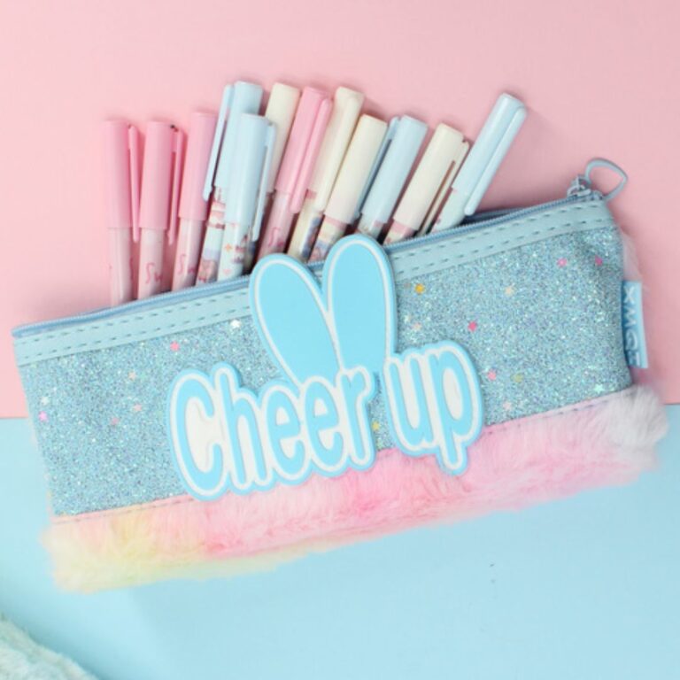 Cheer Up Soft Fur Bunny Ear Design Single Zipper Portable Pencil Pouch - Image 5