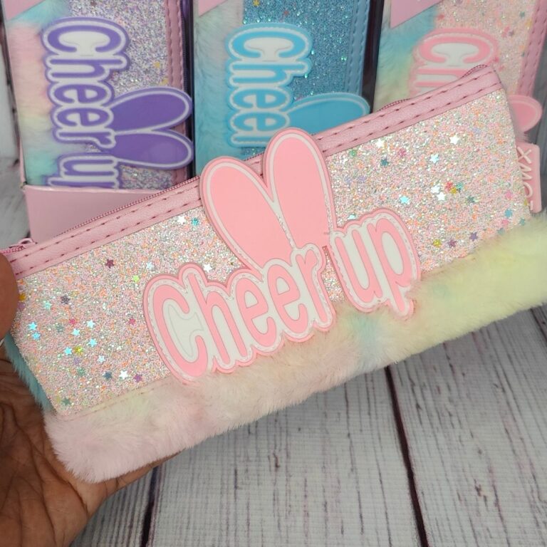 Cheer Up Soft Fur Bunny Ear Design Single Zipper Portable Pencil Pouch - Image 2