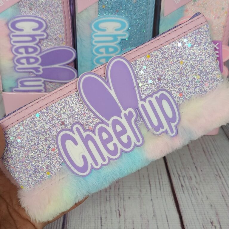 Cheer Up Soft Fur Bunny Ear Design Single Zipper Portable Pencil Pouch - Image 3