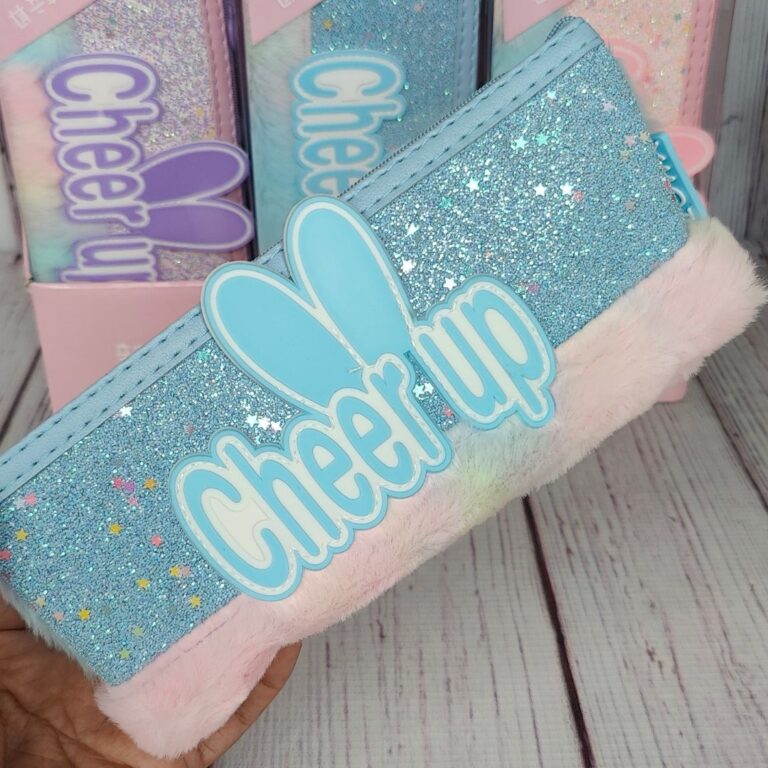 Cheer Up Soft Fur Bunny Ear Design Single Zipper Portable Pencil Pouch - Image 4