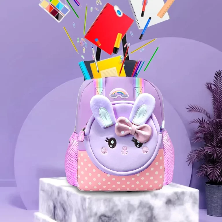 Cute Rabbit With Bow Design Backpack With Removable Front Pocket To Side Bag With Strap - Image 2
