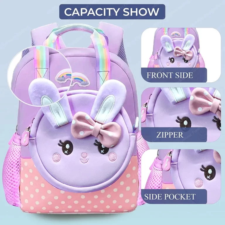 Cute Rabbit With Bow Design Backpack With Removable Front Pocket To Side Bag With Strap - Image 3