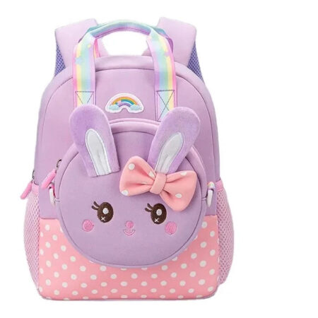 Cute Rabbit With Bow Design Backpack With Removable Front Pocket To Side Bag With Strap